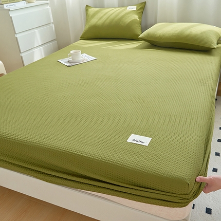 寐绸家纺 2025新款纯棉华夫格床笠 纯棉华夫格床笠-橄榄绿