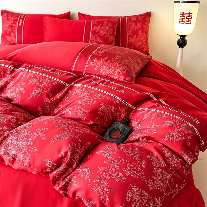 91家纺网 家纺一手货源 找家纺 笙意家纺2025新款水洗冰丝婚庆四件套 花开浪漫