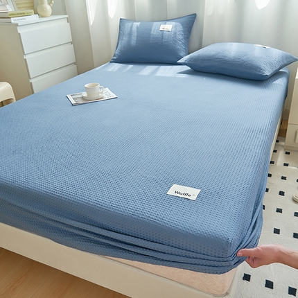 寐绸家纺 2025新款纯棉华夫格床笠 纯棉华夫格床笠-宾利蓝