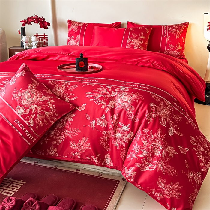 91家纺网 家纺一手货源 找家纺 笙意家纺2025新款水洗冰丝婚庆四件套 比翼双飞