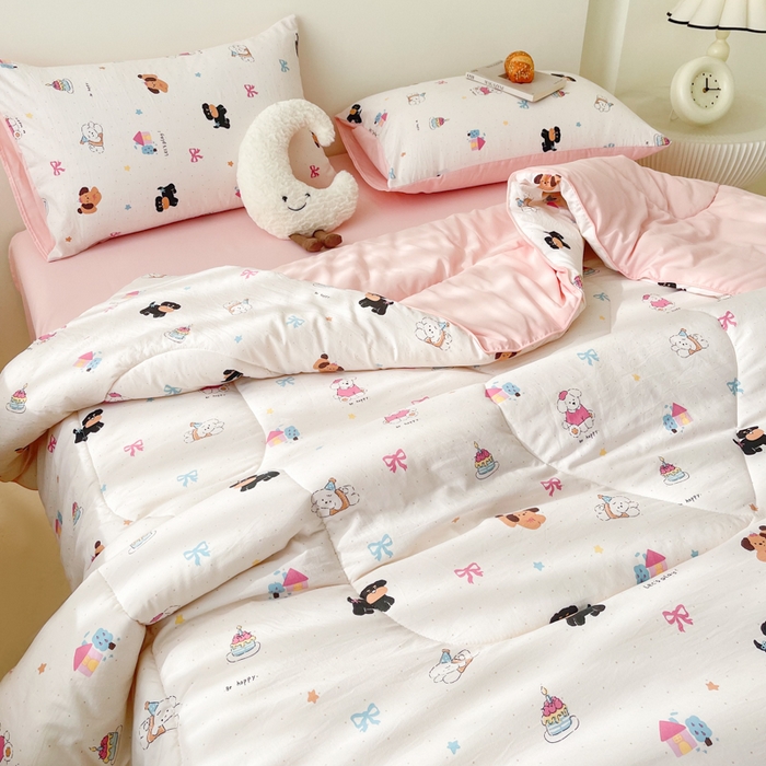 91家纺网 家纺一手货源 找家纺 宜家坊 2025新款水洗棉糯小棉夏被夏被四件套四季被春秋被单人学生双人被子被芯 狗狗家族