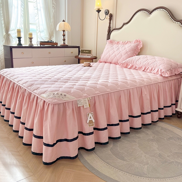 91家纺网 家纺一手货源 找家纺 笠裙2025新款纯棉防水隔尿夹棉加厚床裙-贝壳系列 贝壳胭脂粉