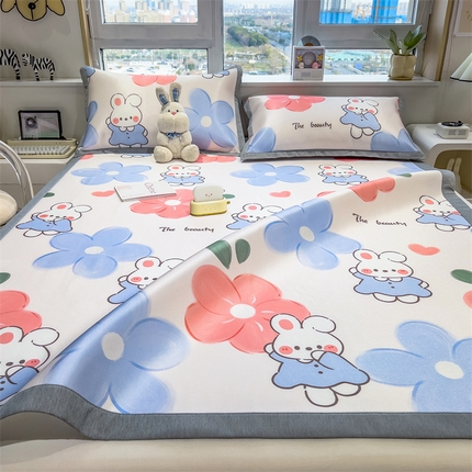 兄弟坊 2025新款数码小清新印花冰丝席 花园兔子