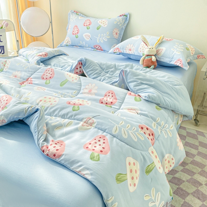 91家纺网 家纺一手货源 找家纺 宜家坊 2025新款水洗棉糯小棉夏被夏被四件套四季被春秋被单人学生双人被子被芯 蘑菇屋