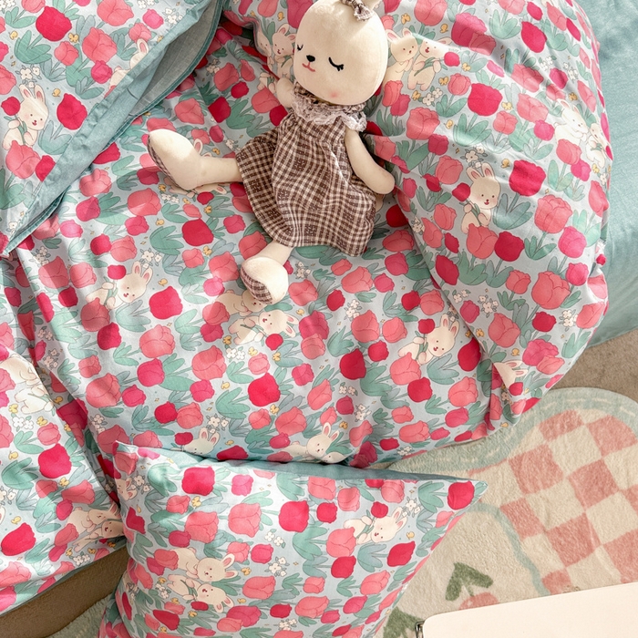 91家纺网 家纺一手货源 找家纺 （总）清雅福2025新款喷气全棉印花13372小清新四件套及单品-单枕套