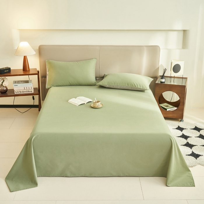 91家纺网 家纺一手货源 找家纺 寐绸家纺 2025新款纯棉13372水洗棉单床单 纯色床单-扶苏-绿