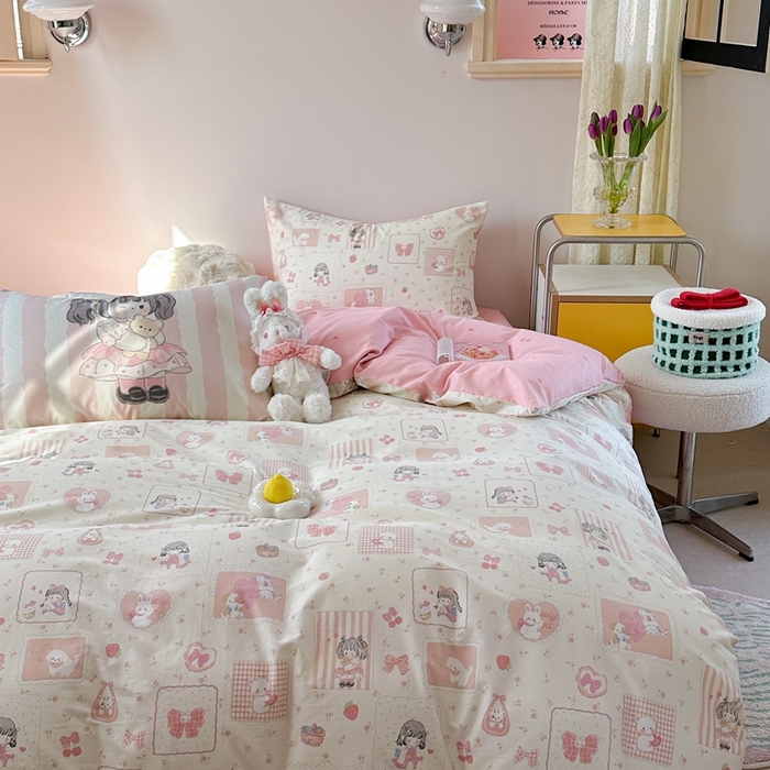 91家纺网 家纺一手货源 找家纺 时年家纺 2025新款全棉数码趣味系列3.0 四件套 萝莉伙伴