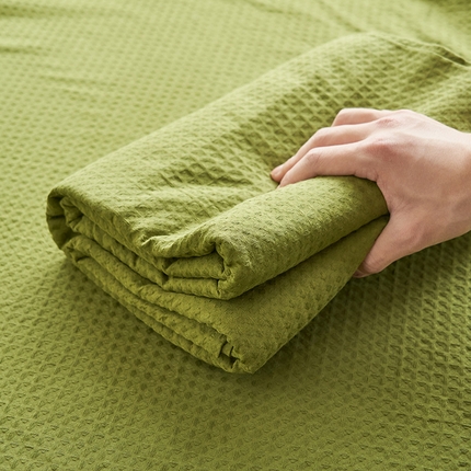 寐绸家纺 2025新款纯棉华夫格床单 纯棉华夫格床单-橄榄绿