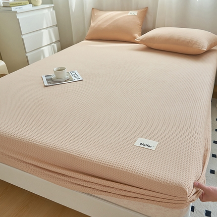 寐绸家纺 2025新款纯棉华夫格床笠 纯棉华夫格床笠-杏色