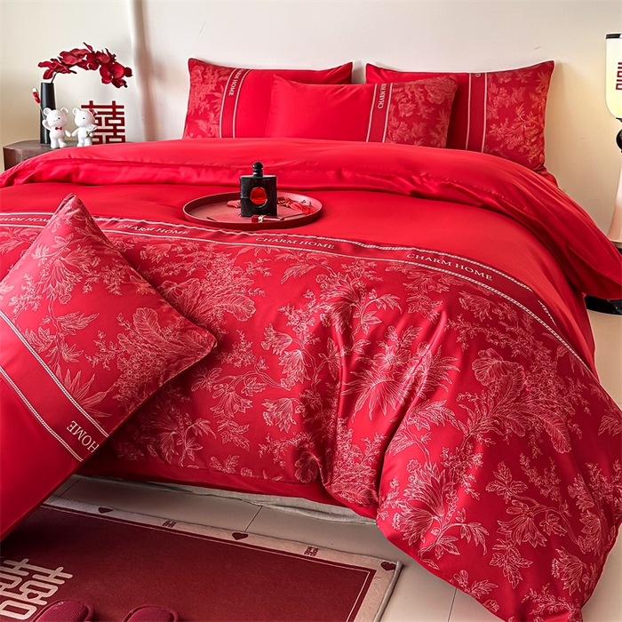 91家纺网 家纺一手货源 找家纺 笙意家纺2025新款水洗冰丝婚庆四件套 花开浪漫