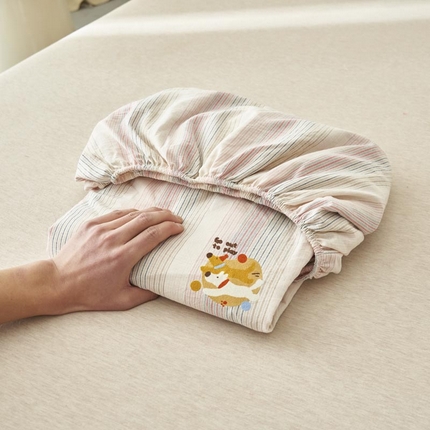 寐绸家纺 2025新款纯棉色织水洗棉竖条单床笠 水洗棉竖条床笠-炫彩粉