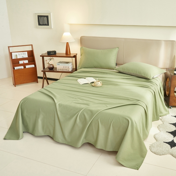 91家纺网 家纺一手货源 找家纺 寐绸家纺 2025新款纯棉13372水洗棉单床单 纯色床单-扶苏-绿