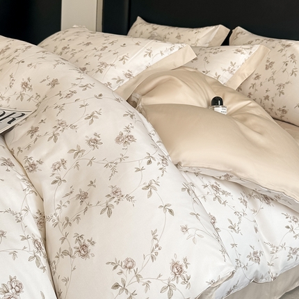 金阳光家纺 2025新款高级简奢款莱赛尔数码印宽边四件套（带礼盒包装） 云栀咖