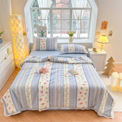 91家纺网 家纺一手货源 找家纺 被窝家纺 2025新款全棉花边大豆夏被四件套 安暖入夏