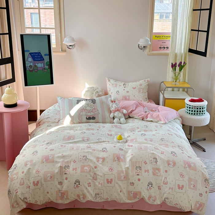 91家纺网 家纺一手货源 找家纺 时年家纺 2025新款全棉数码趣味系列3.0 四件套 萝莉伙伴