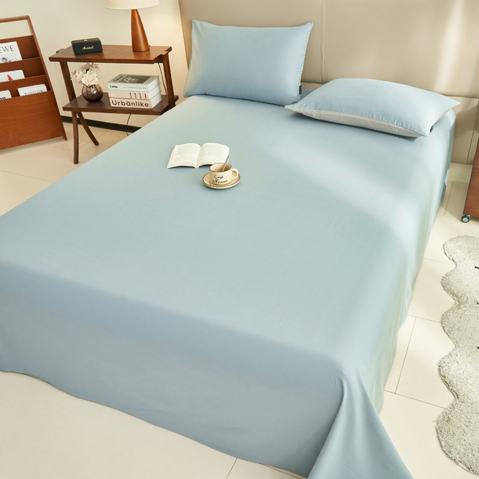 91家纺网 家纺一手货源 找家纺 寐绸家纺 2025新款纯棉13372水洗棉单床单 纯色床单-安然蓝