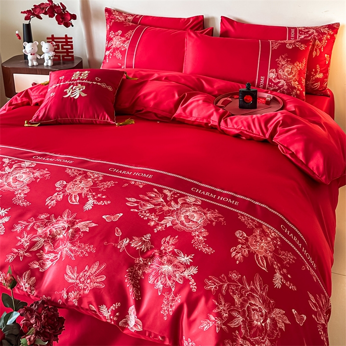 91家纺网 家纺一手货源 找家纺 笙意家纺2025新款水洗冰丝婚庆四件套 比翼双飞