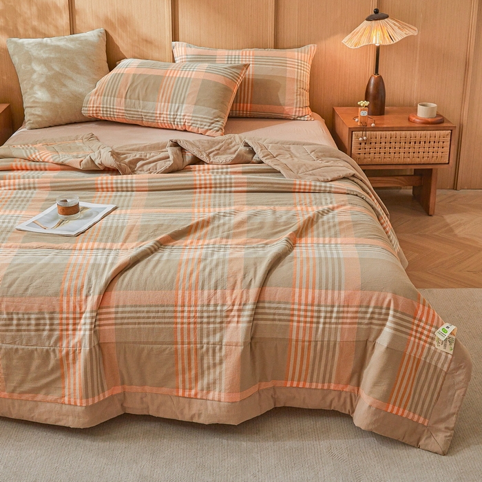 91家纺网 家纺一手货源 找家纺 猎鹿人家纺 A类水洗棉新疆棉花夏被 夏日芳华-橙