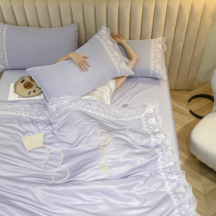 91家纺网 家纺一手货源 找家纺 （总）益多眠 2025新款水洗天丝蕾丝花边夏被四件套轻奢夏被花边夏被-公主风