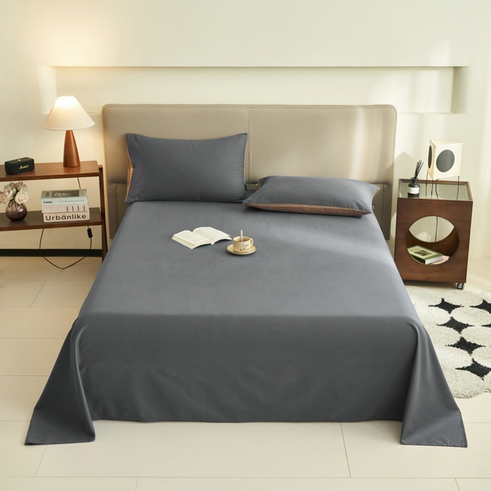 91家纺网 家纺一手货源 找家纺 寐绸家纺 2025新款纯棉13372水洗棉单床单 纯色床单-宝藏灰