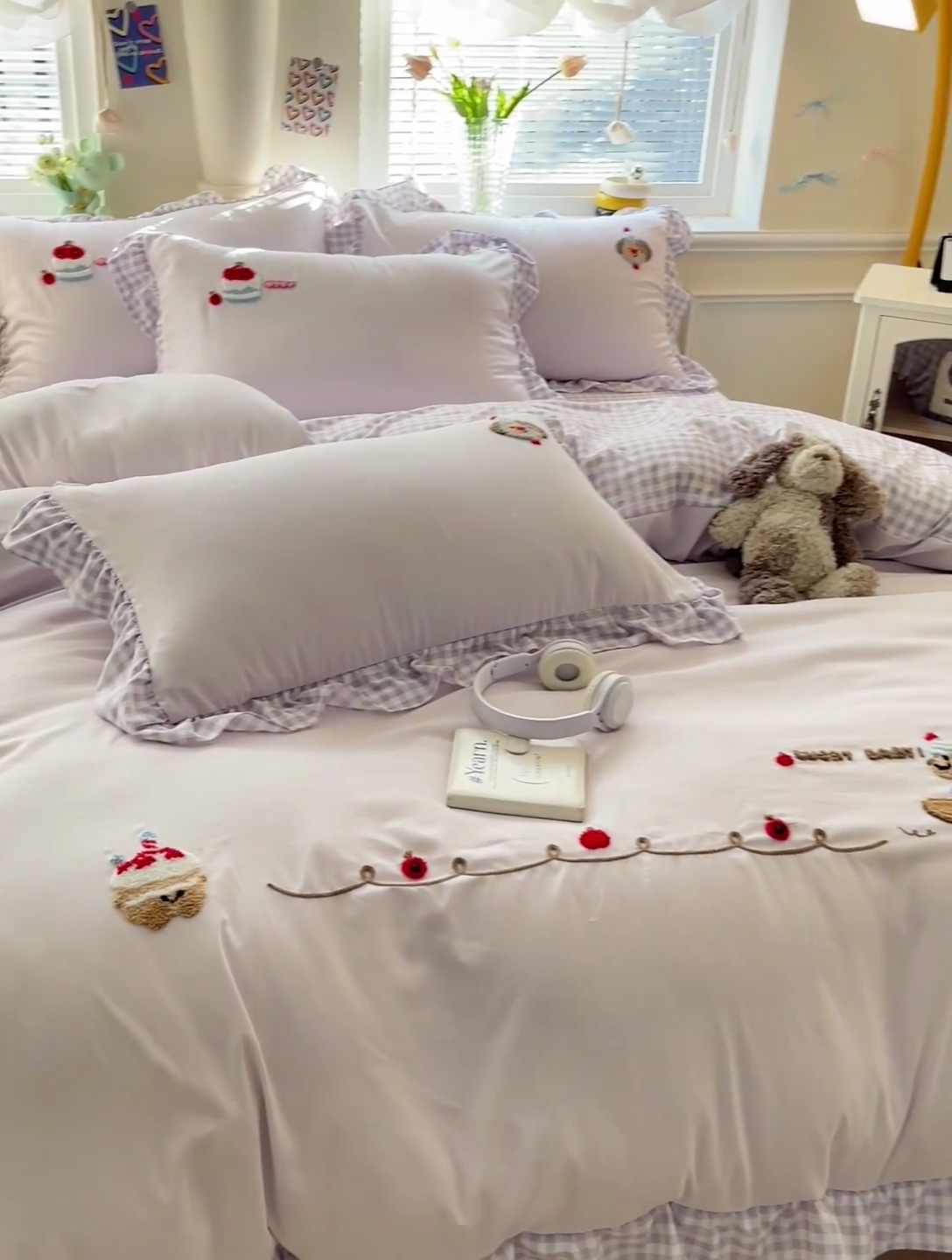 91家纺网 家纺一手货源 找家纺 2025新款高克重立体臻棉法式韩版毛巾绣四件套-腊肠狗 腊肠狗-浅紫