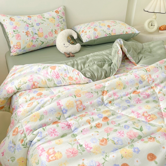 91家纺网 家纺一手货源 找家纺 宜家坊 2025新款水洗棉糯小棉夏被夏被四件套四季被春秋被单人学生双人被子被芯 花花熊