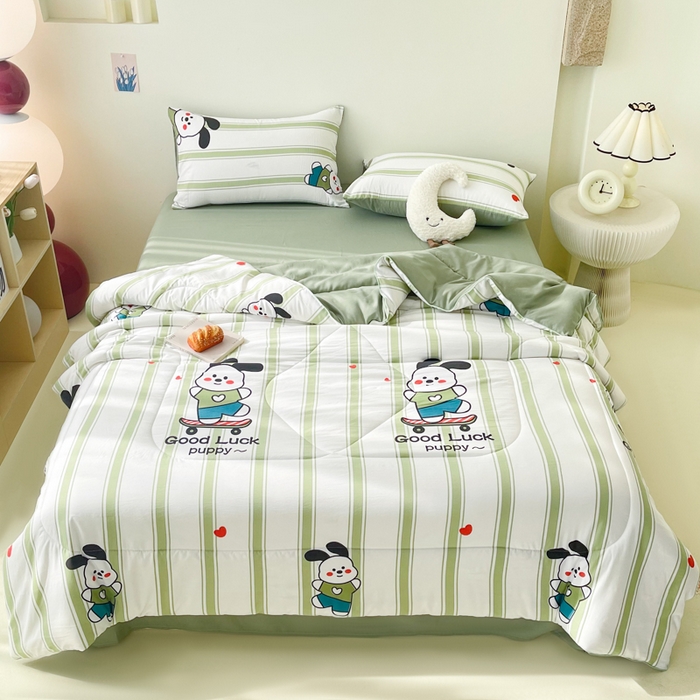 91家纺网 家纺一手货源 找家纺 宜家坊 2025新款水洗棉糯小棉夏被夏被四件套四季被春秋被单人学生双人被子被芯 条纹狗