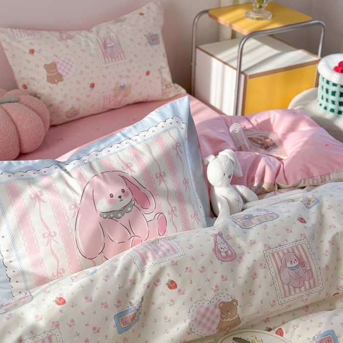 91家纺网 家纺一手货源 找家纺 时年家纺 2025新款全棉数码趣味系列3.0 四件套 软萌小兔