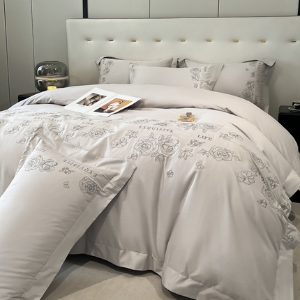 91家纺网 家纺一手货源 找家纺 （总）金牛座家纺 2025新款长绒棉全棉刺绣四件套-倾心系列（配高档礼盒）