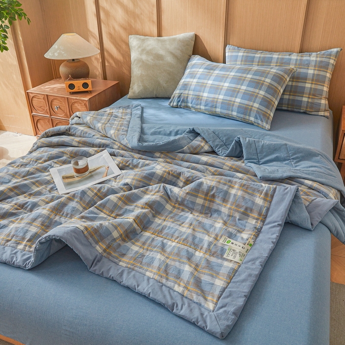 91家纺网 家纺一手货源 找家纺 猎鹿人家纺 A类水洗棉新疆棉花夏被 简兮-蓝