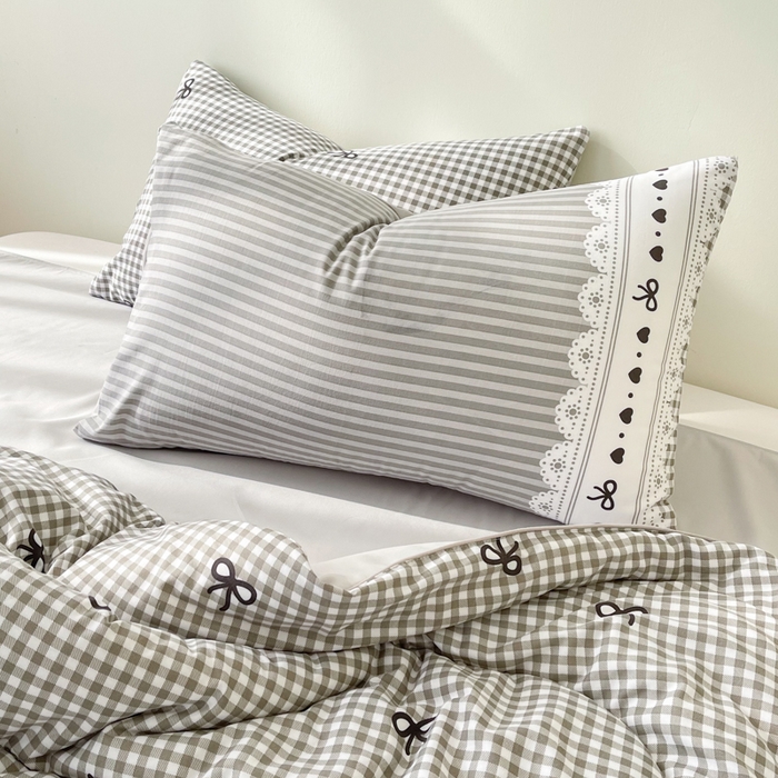 91家纺网 家纺一手货源 找家纺 宜家坊 2025新款水洗棉糯小棉夏被夏被四件套四季被春秋被单人学生双人被子被芯 灰色蝴蝶结
