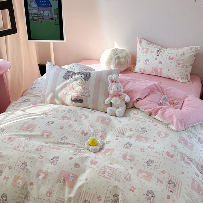 91家纺网 家纺一手货源 找家纺 时年家纺 2025新款全棉数码趣味系列3.0 四件套 萝莉伙伴