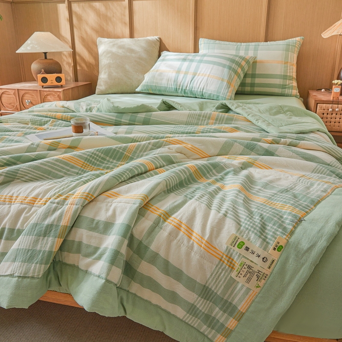 91家纺网 家纺一手货源 找家纺 猎鹿人家纺 A类水洗棉新疆棉花夏被 夏日芳华绿