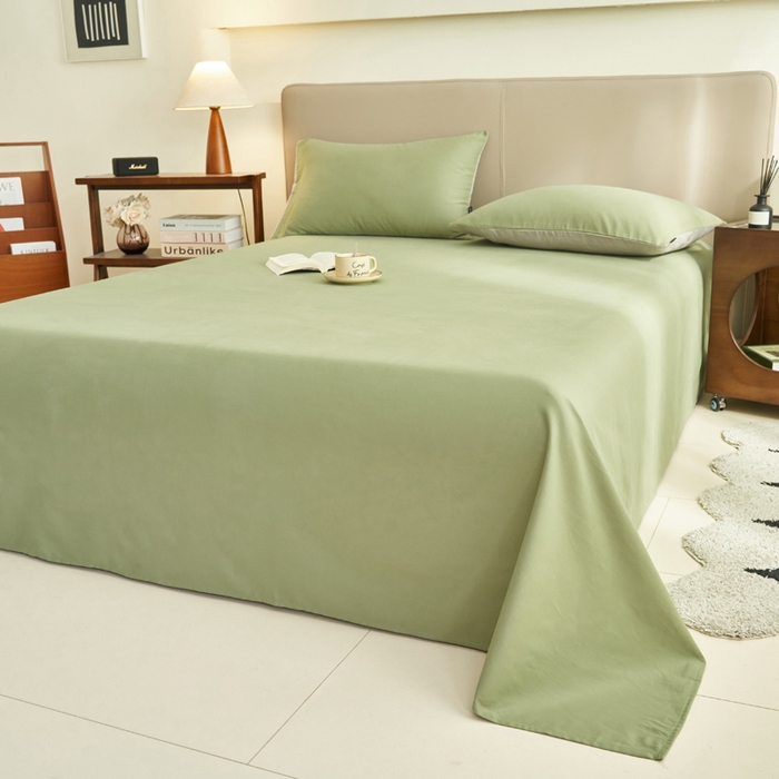 91家纺网 家纺一手货源 找家纺 寐绸家纺 2025新款纯棉13372水洗棉单床单 纯色床单-扶苏-绿