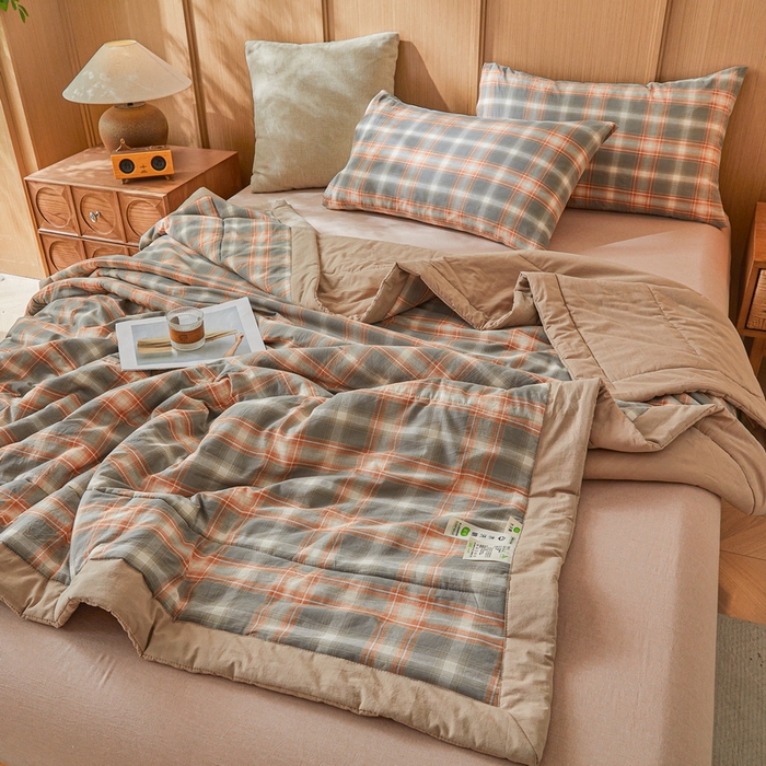 91家纺网 家纺一手货源 找家纺 猎鹿人家纺 A类水洗棉新疆棉花夏被 诺卡橙