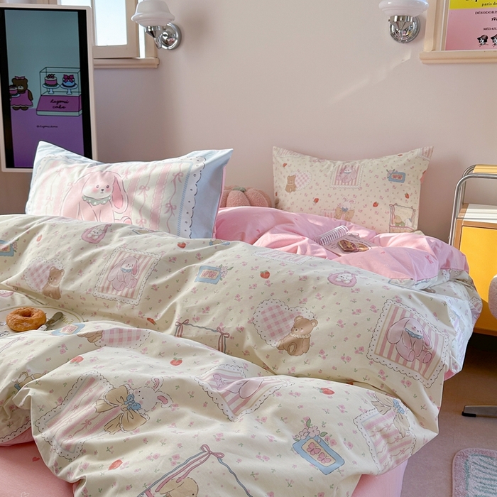 91家纺网 家纺一手货源 找家纺 时年家纺 2025新款全棉数码趣味系列3.0 四件套 软萌小兔