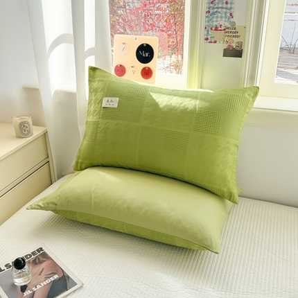 眠博士 2025新款全棉华夫格麦穗枕套 华夫格枕套-方格绿