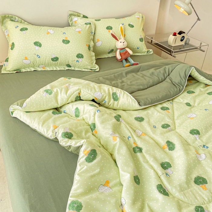 91家纺网 家纺一手货源 找家纺 宜家坊 2025新款水洗棉糯小棉夏被夏被四件套四季被春秋被单人学生双人被子被芯 多吃蔬菜