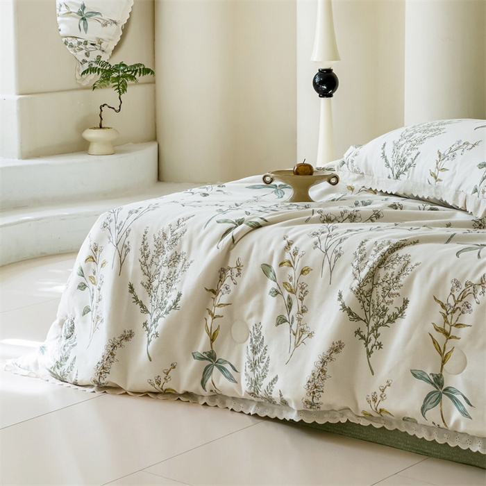 91家纺网 家纺一手货源 找家纺 被窝家纺 2025新款全棉花边大豆夏被四件套 春涧