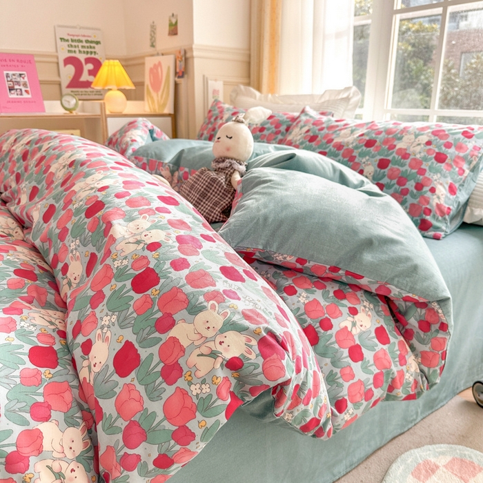 91家纺网 家纺一手货源 找家纺 （总）清雅福2025新款喷气全棉印花13372小清新四件套及单品-单枕套