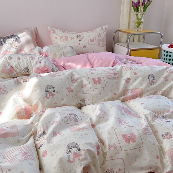 91家纺网 家纺一手货源 找家纺 时年家纺 2025新款全棉数码趣味系列3.0 四件套 萝莉伙伴