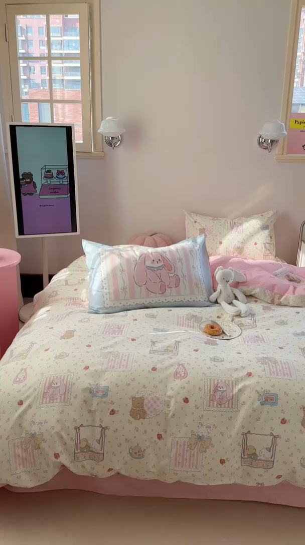 91家纺网 家纺一手货源 找家纺 时年家纺 2025新款全棉数码趣味系列3.0 四件套 软萌小兔