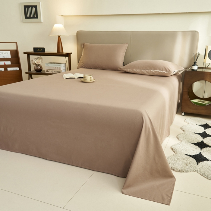 91家纺网 家纺一手货源 找家纺 寐绸家纺 2025新款纯棉13372水洗棉单床单 纯色床单-暗香紫砂