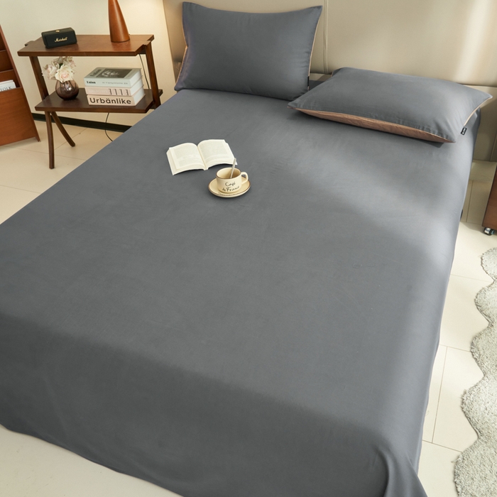 91家纺网 家纺一手货源 找家纺 寐绸家纺 2025新款纯棉13372水洗棉单床单 纯色床单-宝藏灰