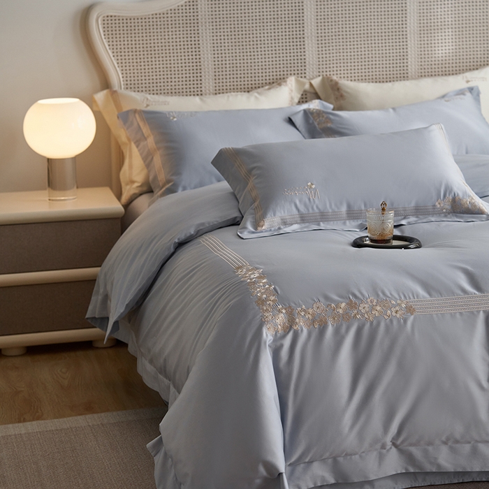 91家纺网 家纺一手货源 找家纺 嗯呢家纺 2025新款A类全棉刺绣四件套 婴儿蓝