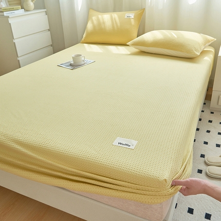 寐绸家纺 2025新款纯棉华夫格床笠 纯棉华夫格床笠-黄绿