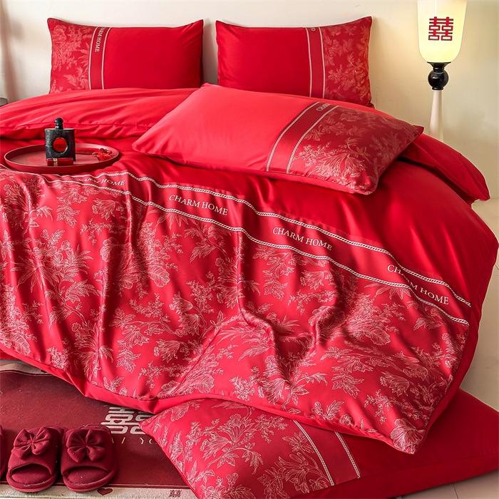 91家纺网 家纺一手货源 找家纺 笙意家纺2025新款水洗冰丝婚庆四件套 花开浪漫