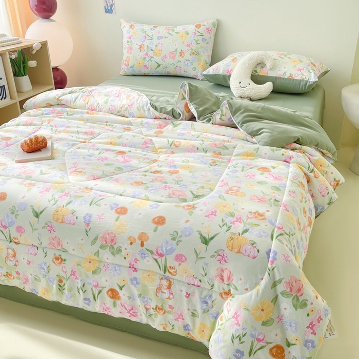 91家纺网 家纺一手货源 找家纺 宜家坊 2025新款水洗棉糯小棉夏被夏被四件套四季被春秋被单人学生双人被子被芯 花花熊