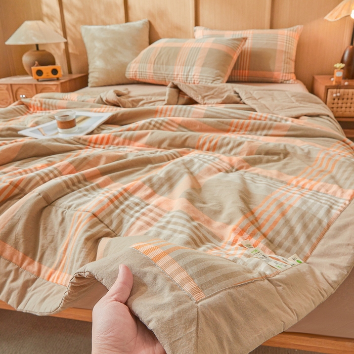 91家纺网 家纺一手货源 找家纺 猎鹿人家纺 A类水洗棉新疆棉花夏被 夏日芳华-橙