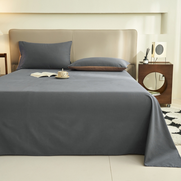 91家纺网 家纺一手货源 找家纺 寐绸家纺 2025新款纯棉13372水洗棉单床单 纯色床单-宝藏灰